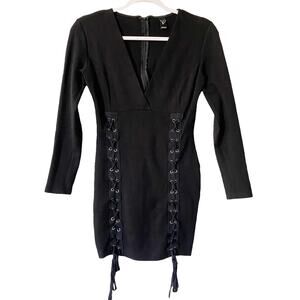Vintage Windsor Womens Size S Black Grommet Lace Up Bodycon Y2K Goth Dress